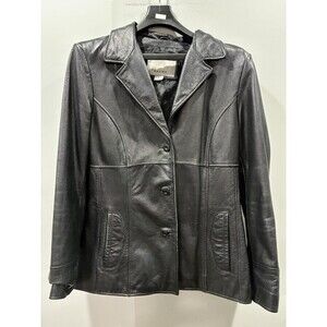 Vintage Y2K Wilsons Leather Maxima Fitted Black Leather 3 Button Blazer Jacket L